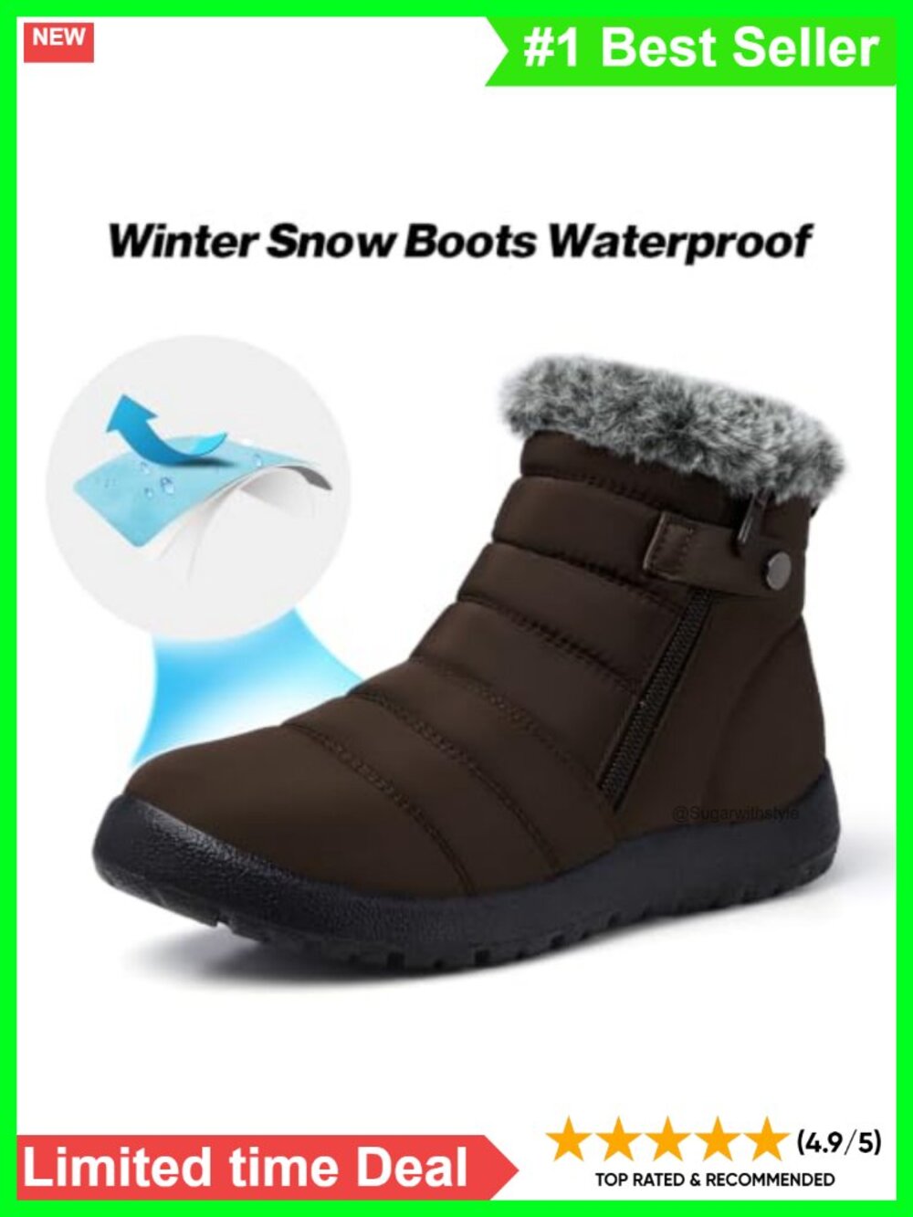 Women's Winter Snow Boots Warm Waterproof Non Slip Faux Fur Outdoor - Picture 4 of 5